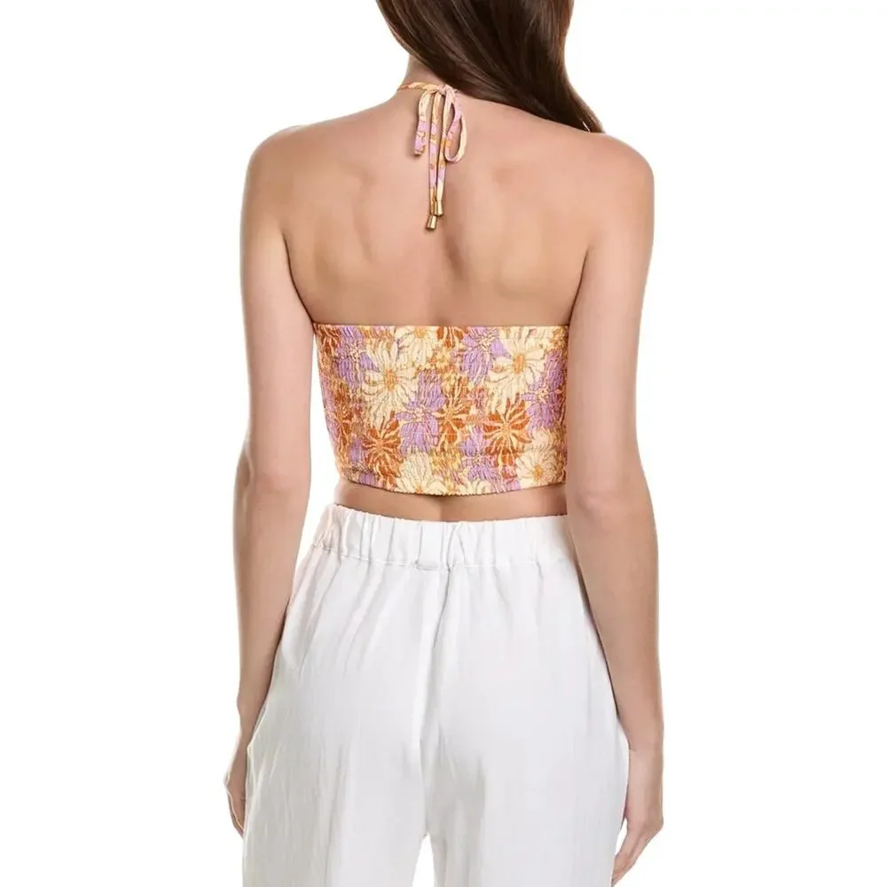 NWT! L*Space Blue Skies Wavy Daisy Halter Smocked Tube Top - Size Medium - Picture 6 of 9
